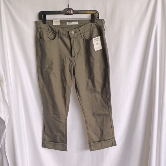 Women Levi’s Cropped Capri Mid Rise Signatur Stretch Cotton Jeans 30 Green Olive - Picture 1 of 8